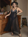 Women Plus Size Black Skull Embroidery Halloween Chemise - PRUSES
