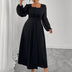 Women Plus Size Black Square Neck Chiffon Sleeve Maxi Dress - PRUSES