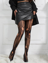 Women Plus Size Black Torn Fishnet Pantyhose - PRUSES