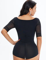 Women Plus Size Black Tummy Control Shapewear Bodysuit - PRUSES