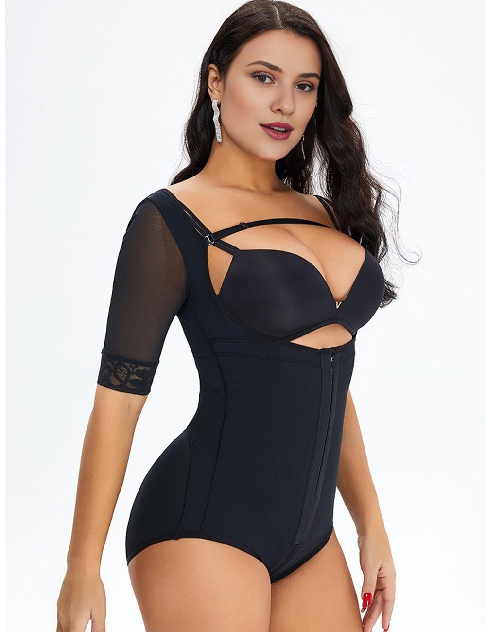 Women Plus Size Black Tummy Control Shapewear Bodysuit - PRUSES