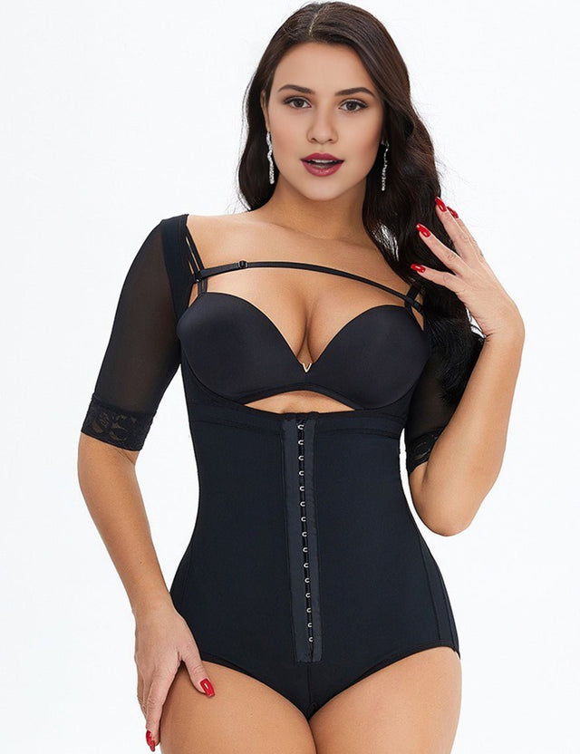 Women Plus Size Black Tummy Control Shapewear Bodysuit - PRUSES