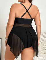 Women Plus Size Black Two Piece Skirt Mesh Swimsuit | PRUSES - PRUSES