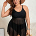 Women Plus Size Black Two Piece Skirt Mesh Swimsuit | PRUSES - PRUSES