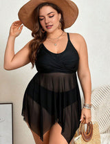 Women Plus Size Black Two Piece Skirt Mesh Swimsuit | PRUSES - PRUSES