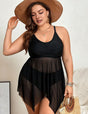 Women Plus Size Black Two Piece Skirt Mesh Swimsuit | PRUSES - PRUSES