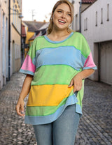 Women Plus Size Block Exposed Seam Patchwork T Shirt | PRUSES - PRUSES