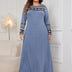 Women Plus Size Blue Modest Floral Pattern Long Sleeve Dress - PRUSES