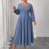 Women Plus Size Blue Pintuck Seam A - Line Dress - PRUSES