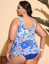 Women Plus Size Blue Print Tankini | PRUSES - PRUSES