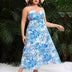 Plus Size Blue Print Tie-Front Spaghetti Strap Dress