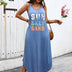 Plus Size Blue V-Neck Sleeveless Ankle Length Dress