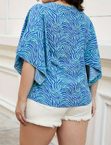 Women Plus Size Blue Wave Print Loose Top | PRUSES - PRUSES