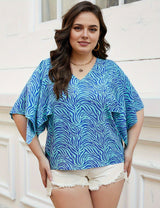 Women Plus Size Blue Wave Print Loose Top | PRUSES - PRUSES