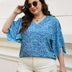 Women Plus Size Blue Wave Print Loose Top | PRUSES - PRUSES