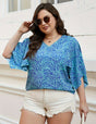 Women Plus Size Blue Wave Print Loose Top | PRUSES - PRUSES