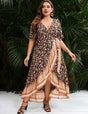 Plus Size Boho Floral V-Neck Wrap Split Dress