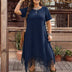 Plus Size Boho Fringe Hem Short Sleeve Midi Dress