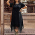Plus Size Black Boho Fringe Hem Short Sleeve Midi Dress