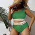 Women Plus Size Boho High Waist One Shoulder Ribbed Bikini - PRUSES