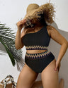 Women Plus Size Boho High Waist One Shoulder Ribbed Bikini - PRUSES