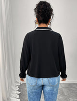 Women Plus Size Bow Decor Ruffle Hem Long Sleeve Shirt - PRUSES