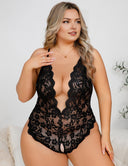 Women Plus Size Bow Lace Crotchless Bodysuit - PRUSES