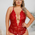 Women Plus Size Bow Lace Crotchless Bodysuit - PRUSES
