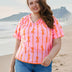 Women Plus Size Bowknot Print V Neck Puff Sleeve Blouse | PRUSES - PRUSES