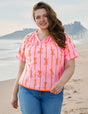 Women Plus Size Bowknot Print V Neck Puff Sleeve Blouse | PRUSES - PRUSES