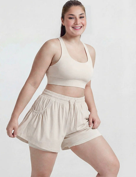Women Plus Size Creamy White Breathable Workout Shorts Loose Yoga Shorts Main Image