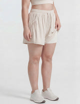 Women Plus Size Creamy White Breathable Workout Shorts Loose Yoga Shorts Side View