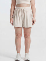 Women Plus Size Creamy White Breathable Workout Shorts Loose Yoga Shorts-Front View