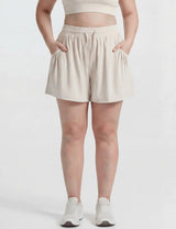 Women Plus Size Creamy White Breathable Workout Shorts Loose Yoga Shorts