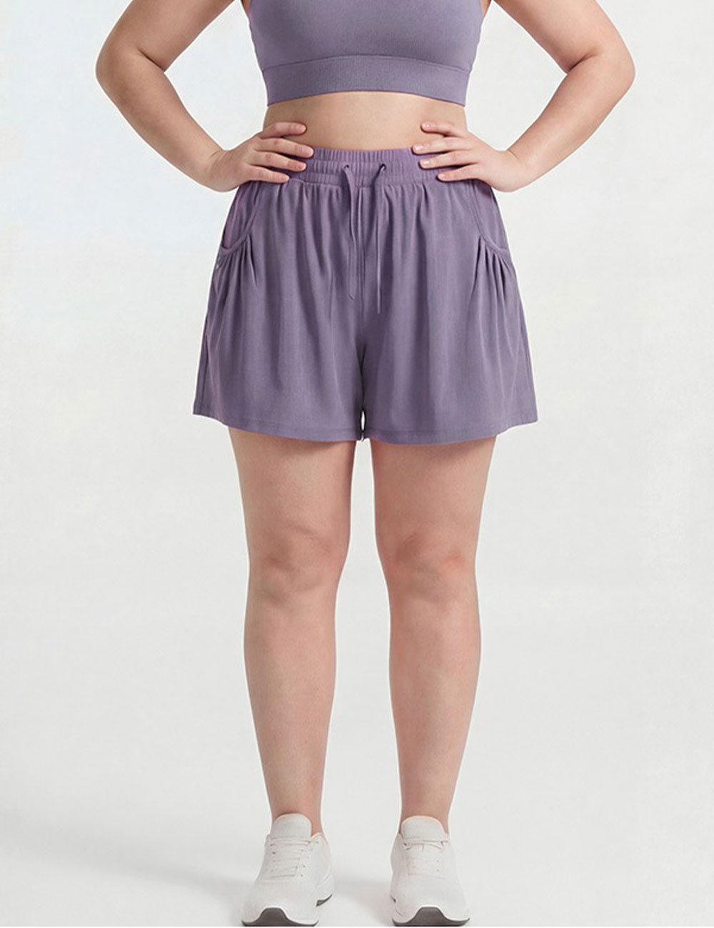 Women Plus Size Purple Breathable Workout Shorts Loose Yoga Shorts