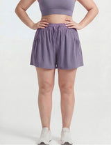 Women Plus Size Purple Breathable Workout Shorts Loose Yoga Shorts