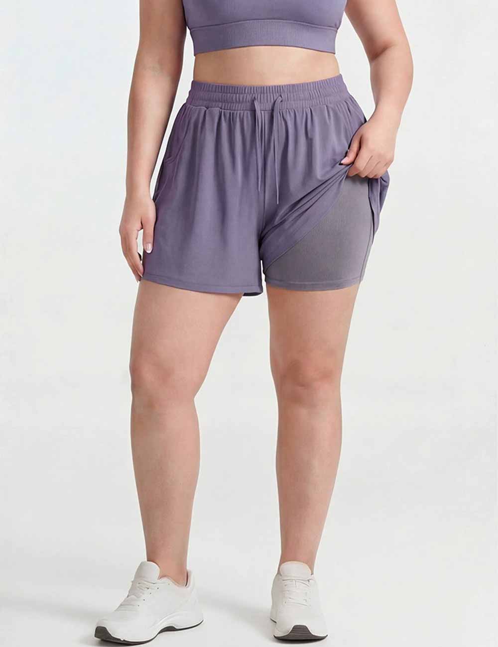 Plus Size Purple Breathable Workout Shorts Loose Yoga Shorts
