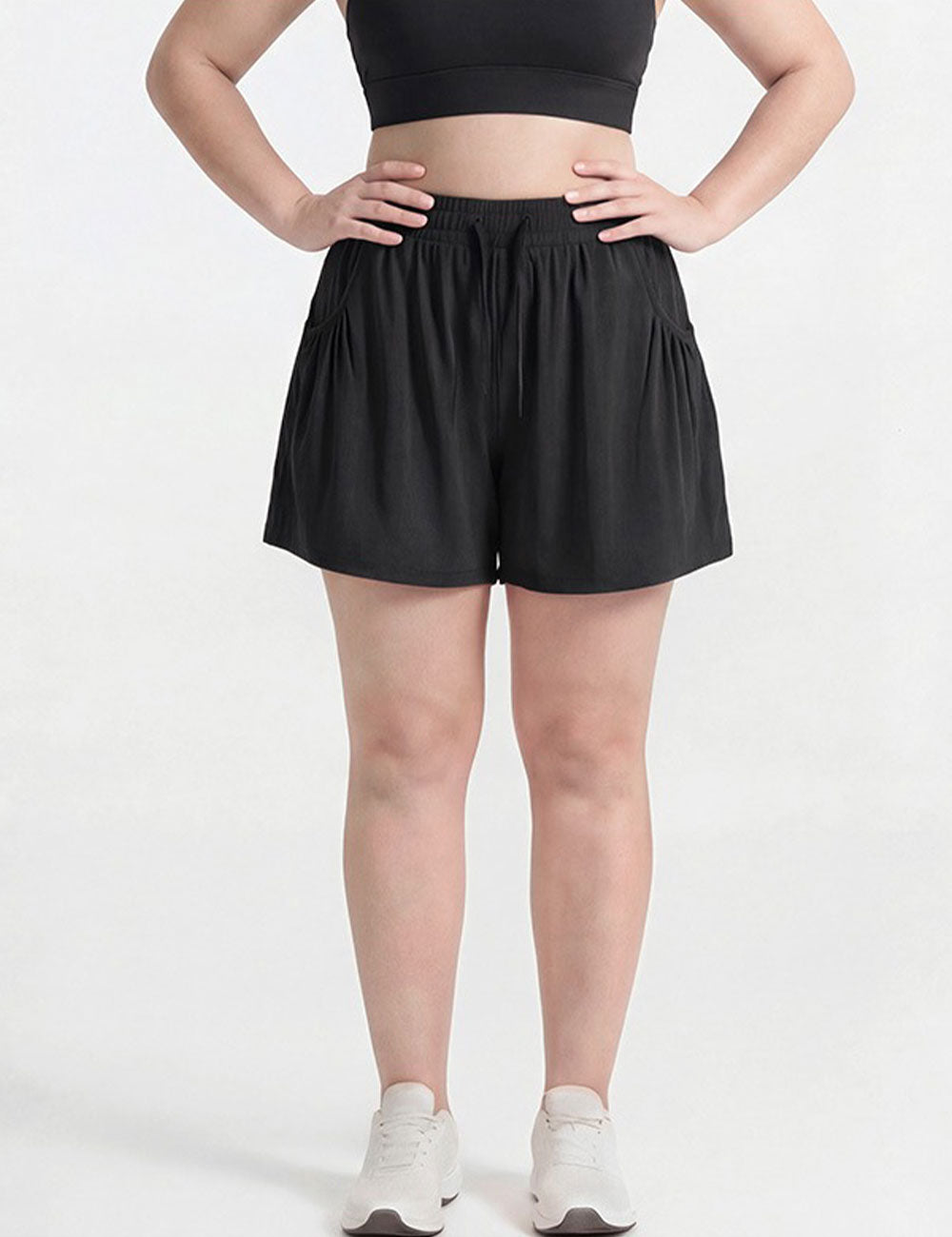 Women Plus Size Black Breathable Workout Shorts Loose Yoga Shorts