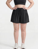 Women Plus Size Black Breathable Workout Shorts Loose Yoga Shorts