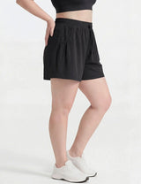 Plus Size Black Breathable Workout Shorts Loose Yoga Shorts