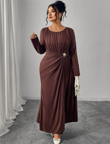 Women Plus Size Brown Twist Ruched Maxi Dress - PRUSES