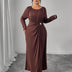 Women Plus Size Brown Twist Ruched Maxi Dress - PRUSES