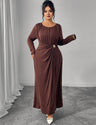 Women Plus Size Brown Twist Ruched Maxi Dress - PRUSES