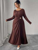 Women Plus Size Brown Twist Ruched Maxi Dress - PRUSES