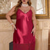 Women Plus Size Burgundy Lace Trim Spaghetti Strap Nightgown