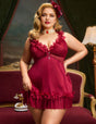 Women's Plus Size Burgundy Ruffle Trim Lace Babydoll