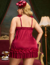 Women's Plus Size Burgundy Ruffle Trim Lace Babydoll
