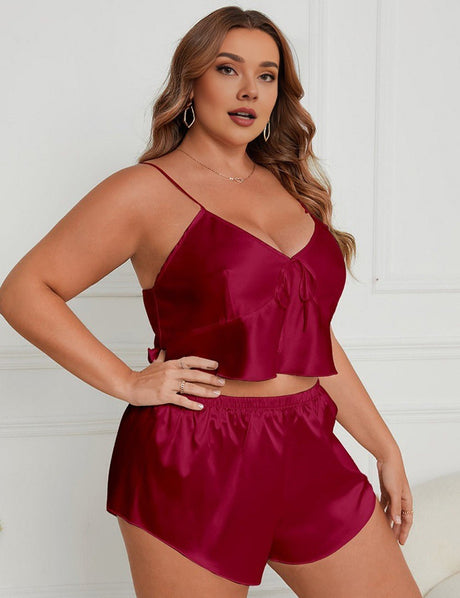 Women Plus Size Satin Cami Pajama Set