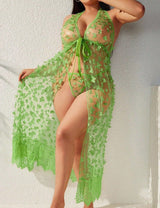 Women Plus Size Butterfly Lace Mesh Long Nightgown - PRUSES