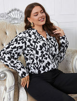 Women Plus Size Casual Leopard Print Cut Long Blouse | PRUSES - PRUSES